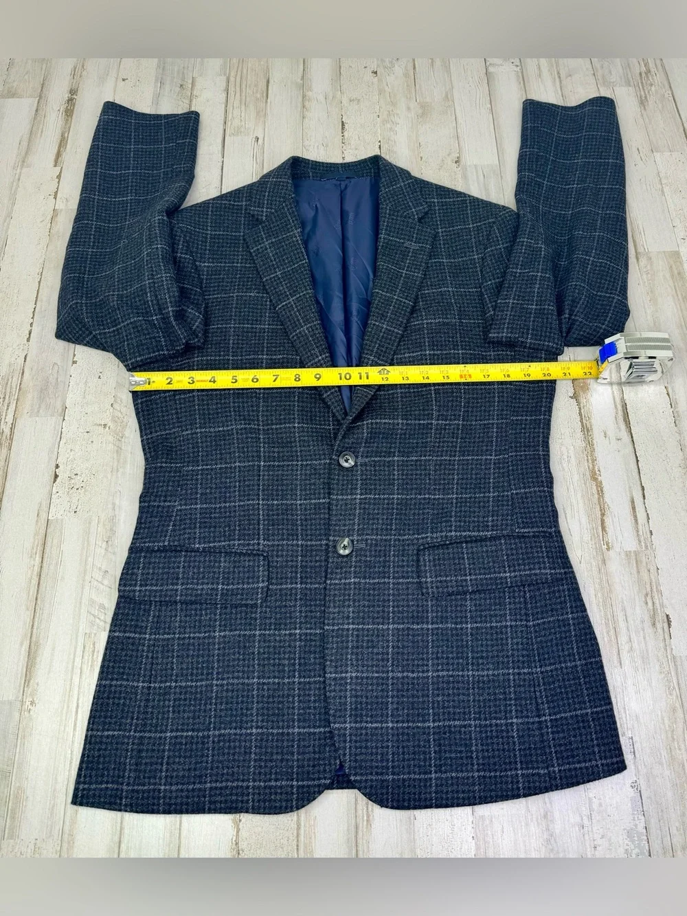 Jos A Bank 1905 Blazer Mens 38R Blue Windowpane Wool Brrr Comfort Sport Coat